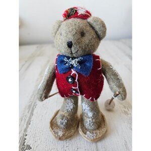 Plush bear skier snowshoeer ornament Xmas cute tree jointed arms move